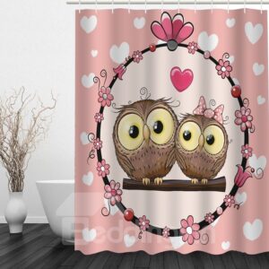Couple Cartoon Owl Lovers 3D Printed Bathroom Waterproof Shower Curtain