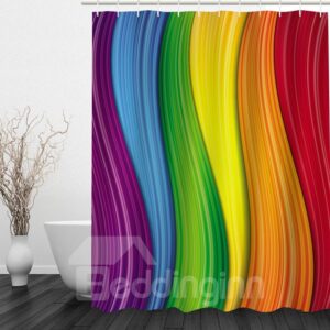 3D Colorful Wave Stripes Polyester Bathroom Shower Curtain