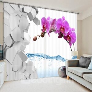 Rose Red Moth orchids 3D Printed Polyester Curtain