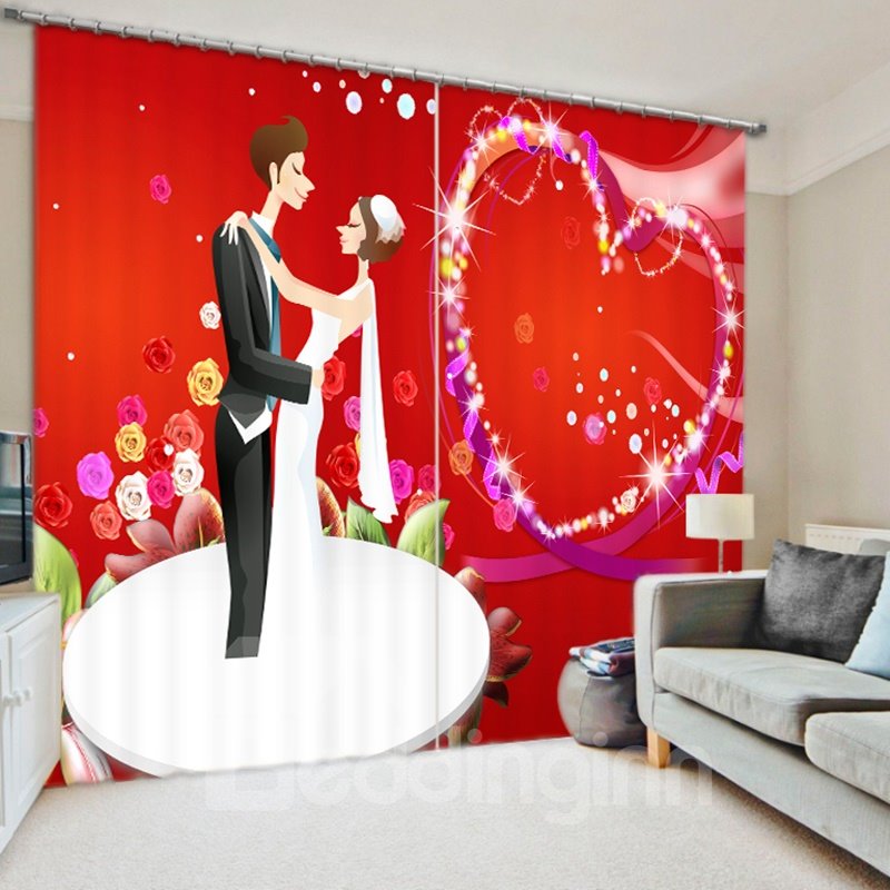 Cartoon Lover Dancing 3D Printed Polyester Curtain - Image 4