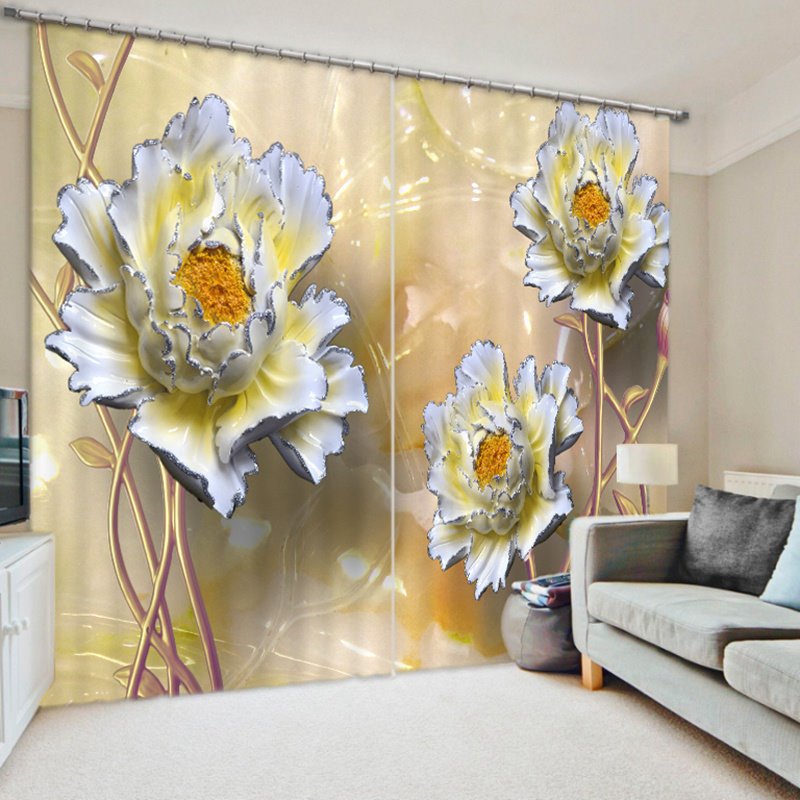 Designer Relief Peony 3D Printed Polyester Curtain - Image 4