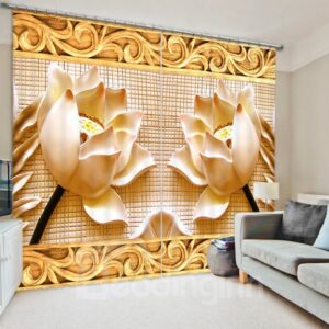 Fantastic Embossed Lotus 3D Printed Polyester Curtain