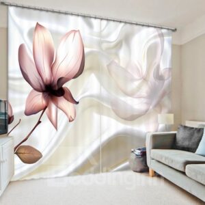 White Ribbon Flower 3D Printed Polyester Curtain