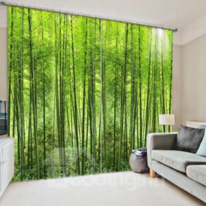 3D Green Bamboos Forest Printed Thick Polyester 2 Panels Custom Living Room Curtain