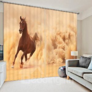 3D Brown Horse Running in the Sand Printed Animal Scenery Blackout Curtain