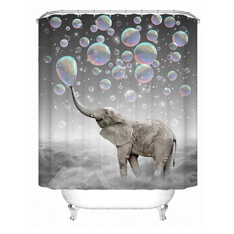 3D Mouldproof Bubble and Elephant Printed Polyester Gray Bathroom Shower Curtain - Image 2
