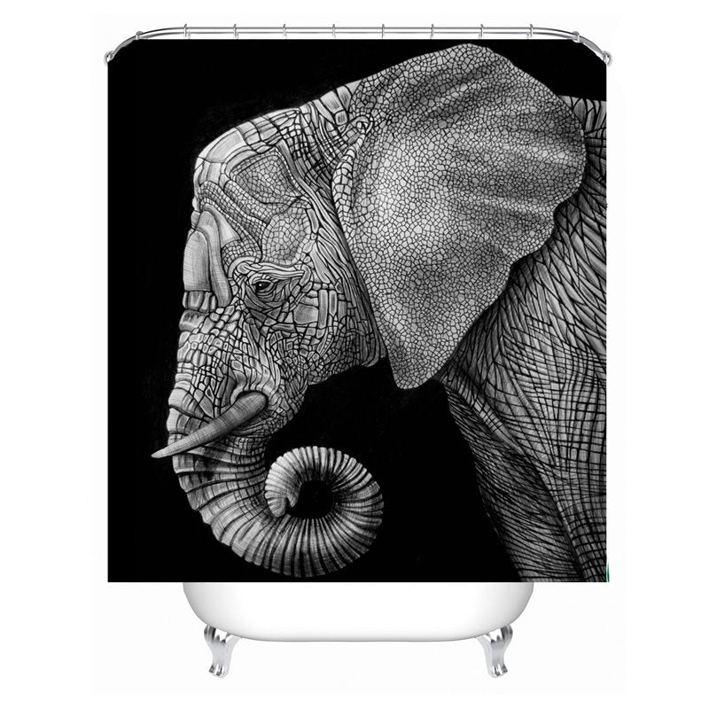 3D Mouldproof Gray Elephant Head Printed Polyester Bathroom Shower Curtain - Image 2