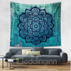 Dark Green Lotus Flower Pattern Ethnic Style Wall Tapestries