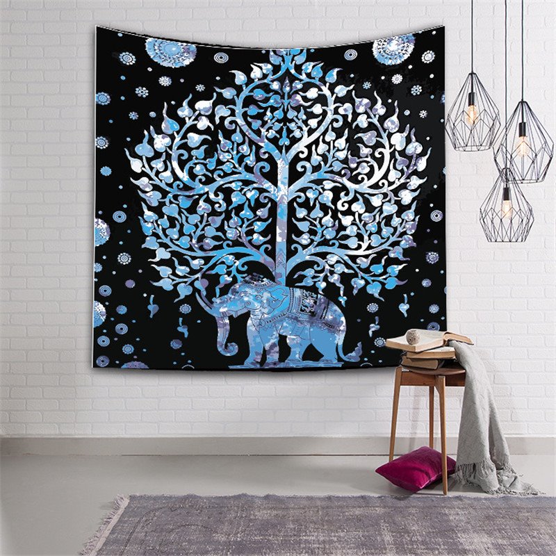 Silver Elephant and Tree Exotic Style Hanging Wall Tapestries - Image 3
