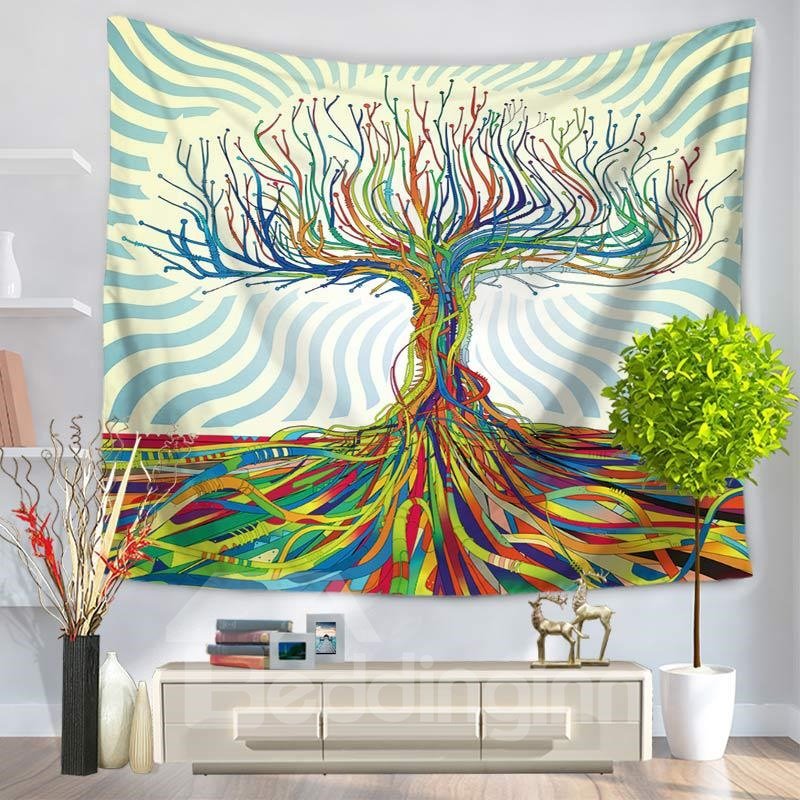 3D Oil Painting Colorful Tree and Branches Prints Hanging Wall Tapestry - Image 2