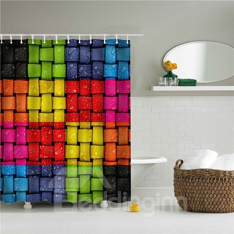 3D Weaved Stripes Polyester Colorful Bathroom Shower Curtain - Image 2