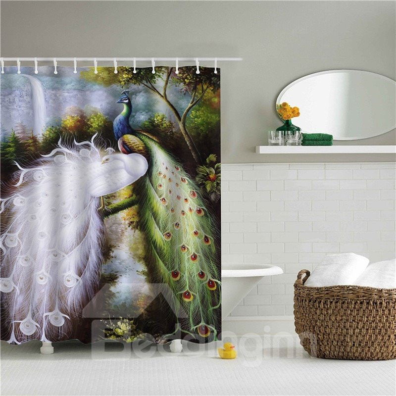 3D Peacocks Printed Polyester Bathroom Shower Curtain - Image 2