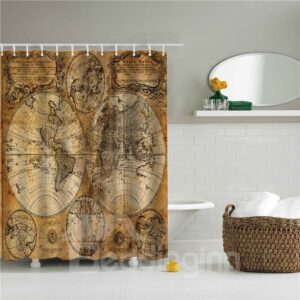 Old Map Printed Polyester Bathroom Shower Curtain