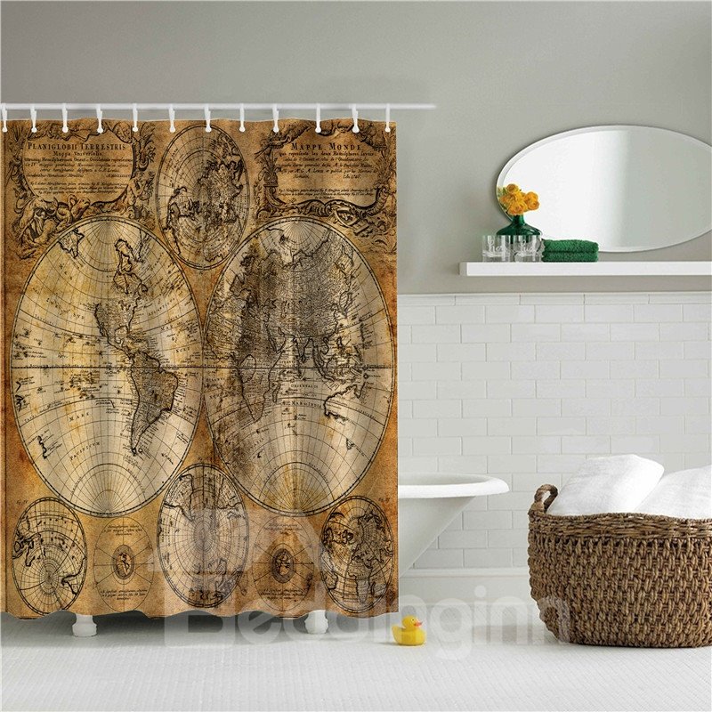 Old Map Printed Polyester Bathroom Shower Curtain - Image 2