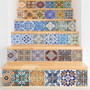 Mexican Traditional Talavera 6-Piece 3D PVC Waterproof Stair Murals