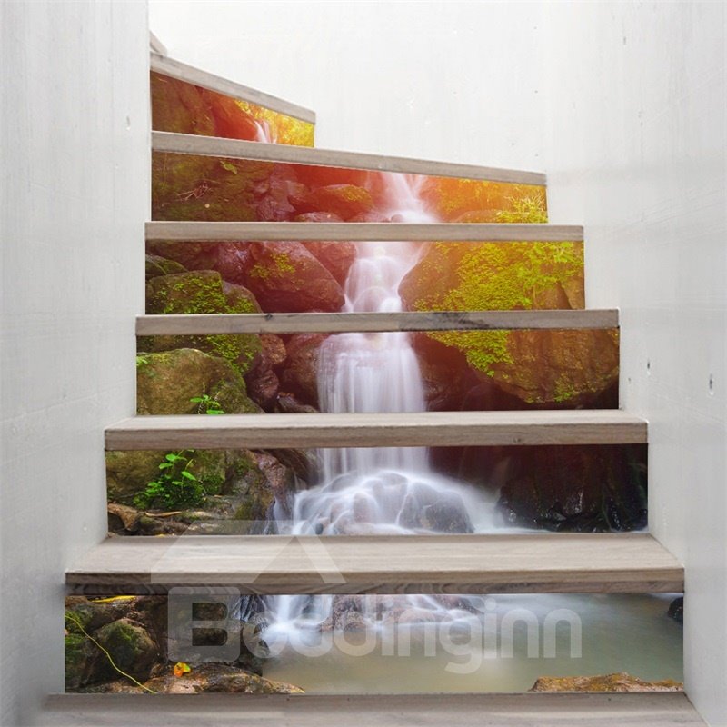 Waterfall Prints Home Decorative 6-Piece 3D PVC Waterproof Stair Mural