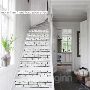 White Bricks Pattern 6-Piece 3D PVC Waterproof Stair Mural