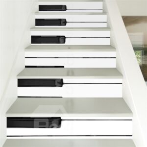 Black and White Piano Keys 6-Piece 3D PVC Waterproof Stair Mural
