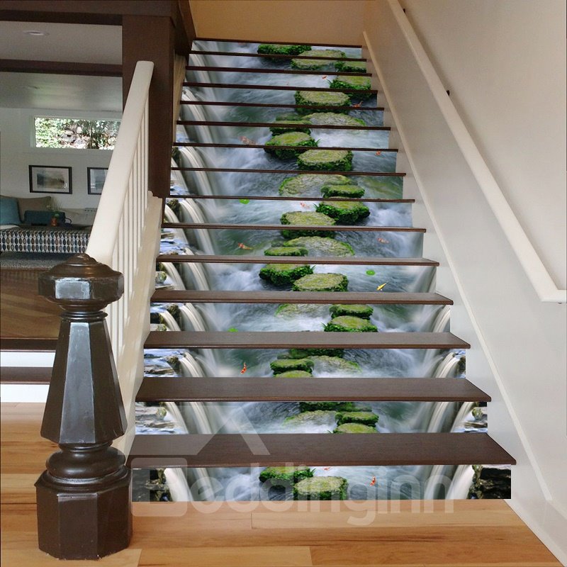 Waterfall Scouring Stones 3D Waterproof Stair Murals