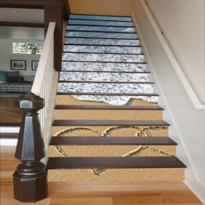 Heart Shape on The Beach 3D Waterproof Stair Murals