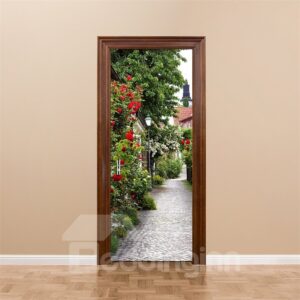 30¡Á79in Stone Path Surounded by Flowers PVC Environmental and Waterproof 3D Door Mural