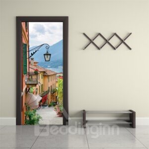 30¡Á79in Town Surrounded by Mountains PVC Environmental and Waterproof 3D Door Mural