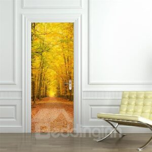 30¡Á79in Yellow Trees and Path PVC Environmental and Waterproof 3D Door Mural