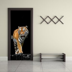 30¡Á79in Black Background with Tiger Printed PVC Environmental and Waterproof 3D Door Mural
