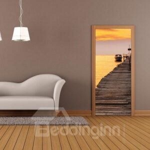30¡Á79in Wooden Path above Yellow Lake PVC Environmental and Waterproof 3D Door Mural