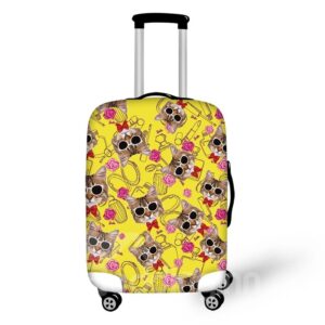 Washable Cat with Glasses Floral Waterproof Travel Zipper Nylon 3D Luggage Cover
