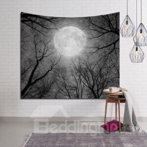 Big Moon Sparkle above Magical Woods Decorative Hanging Wall Tapestry