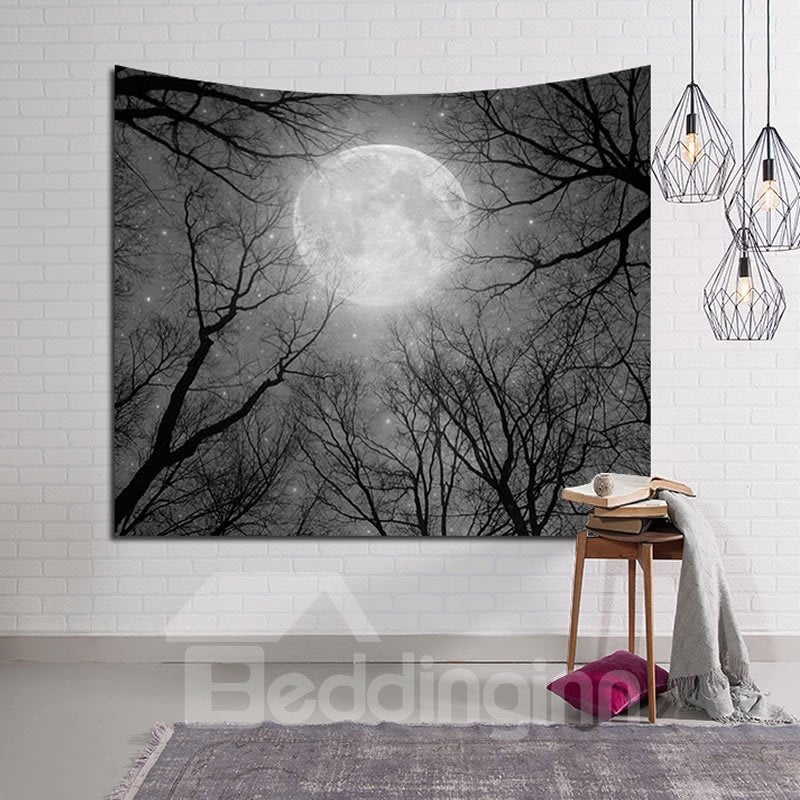 Big Moon Sparkle above Magical Woods Decorative Hanging Wall Tapestry - Image 2