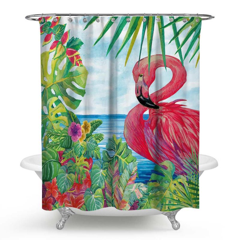3D Waterproof Flamingo and Tropical Plants Printed Polyester Shower Curtain - Image 2