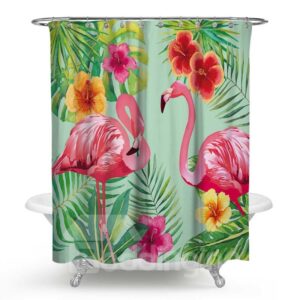 3D Waterproof Flamingos and Tropical Plants Printed Polyester Shower Curtain