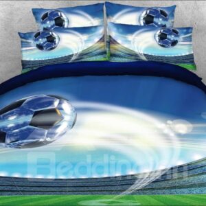 Flying Soccer Ball Printed 4-Piece 3D Bedding Sets/Duvet Covers Microfiber
