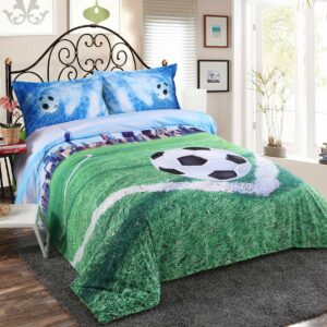 City Soccer Field Print 4-Piece Duvet Cover Set Microfiber 120GSM with Flat Sheet 2 Pillowcases, Soccer Sport Bedding