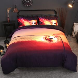 Soccer Bedding 4-Piece Duvet Cover Set of Fire Ball Score the Goal Print, Microfiber