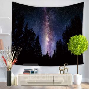 Magical Dark Forest and Galaxy Space Pattern Decorative Hanging Wall Tapestry