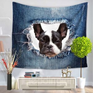 French Bulldog and Big Ripped Jeans Decorative Hanging Wall Tapestry