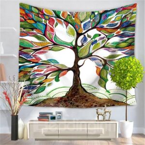 Artwork Colorful Leaves Tree of Life Pattern Decorative Hanging Wall Tapestry