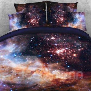 3D Galaxy and Galactic Nebula Printed 4-Piece Bedding Set Duvet Cover Set Microfiber
