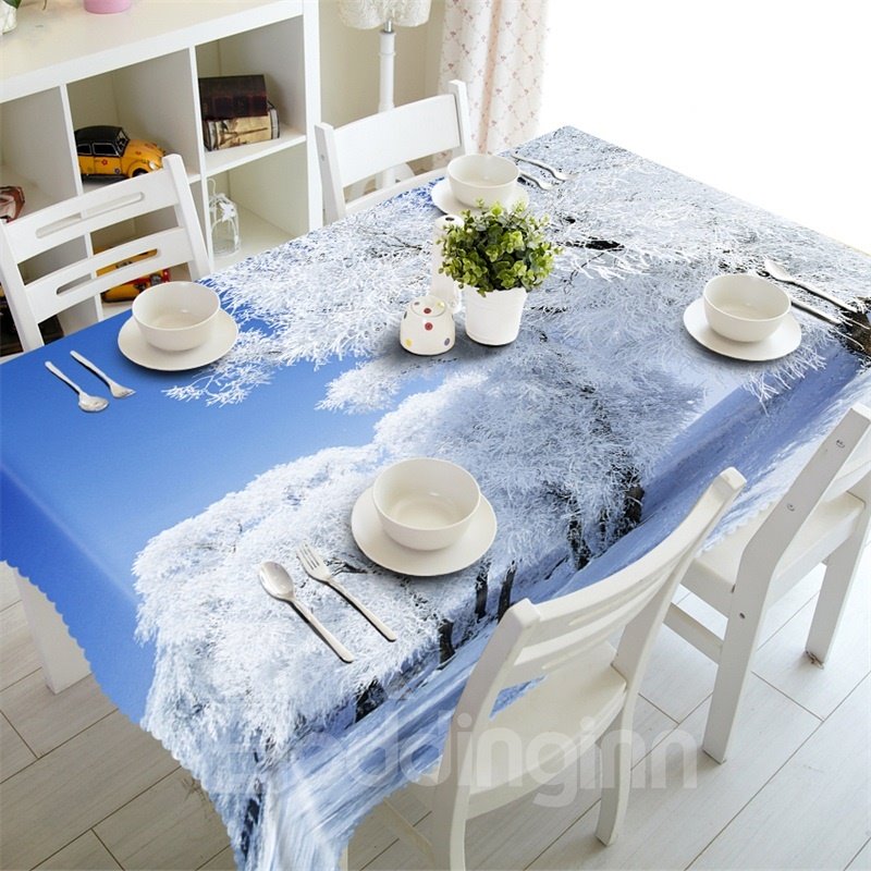 3D Snow Pine Trees Printed Thick Polyester Natural Scenery Table Runner Cloth Cover - Image 5