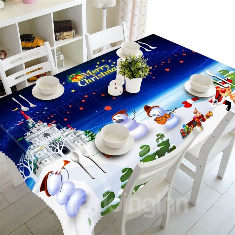 3D Happy Lovely Snowman and Their Castle Printed Table Runner Cloth Cover - Image 6