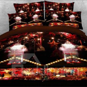 3D Santa Claus and Christmas Candle Bedding Set 4Pcs Zipper Warm Duvet Cover Set Colorfast Wear-resistant Endurable Skin-friendly Ultra-soft No-fading Microfiber