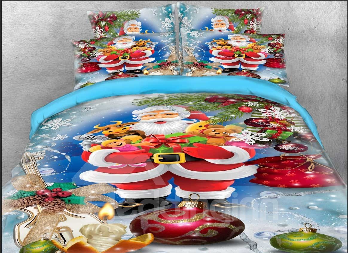 Free Shipping For Only $26.99 3D Christmas Bedding Santa Claus and Gifts Print Holiday 4-Piece Bedding Set Duvet Cover Set Microfiber(Clearance Bedding Set £¬no return or exchange)