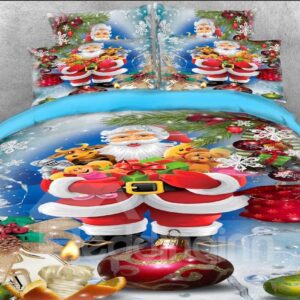 3D Christmas Bedding Santa Claus and Gifts Print 4-Piece Bedding Set Duvet Cover Set Microfiber