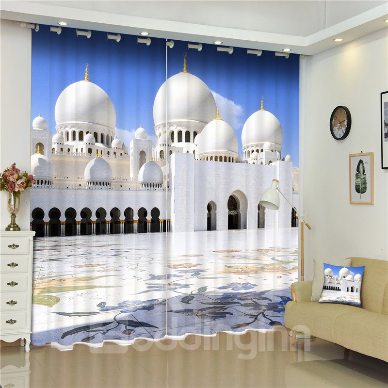 3D Zayed Mosque of The United Arab Emirates Printed Building Scenery 2 Panels Custom Curtain - Image 3