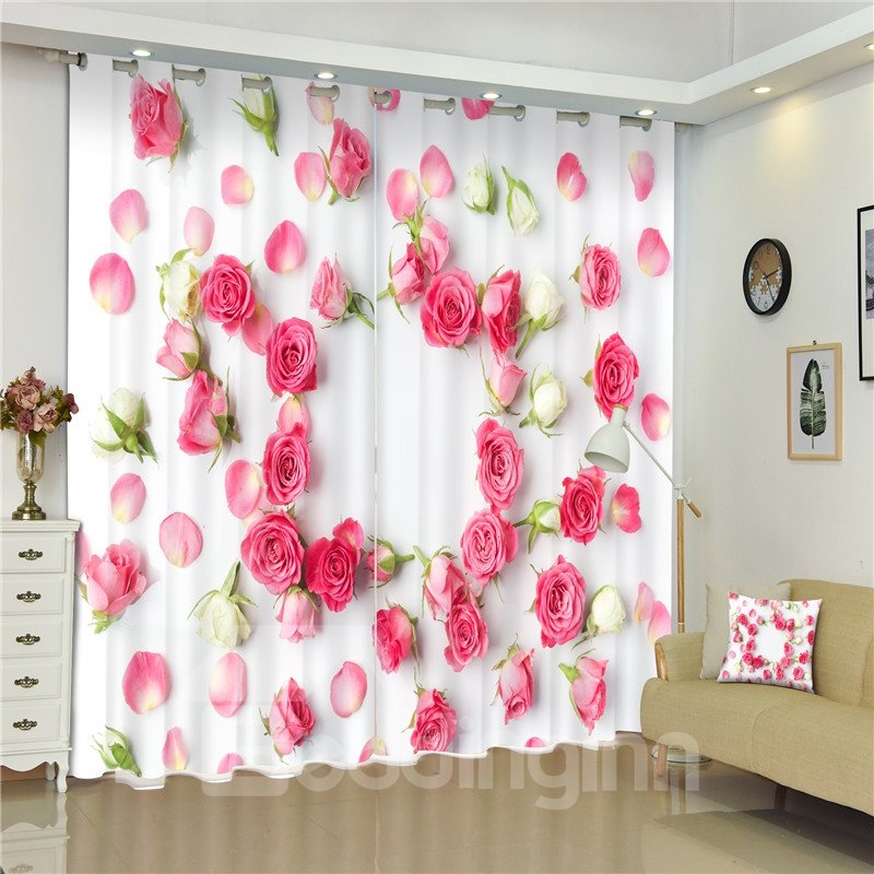 3D Pink Roses Printed Rose the Ocean of Red Rose Thick Polyester Blackout Curtain - Image 5