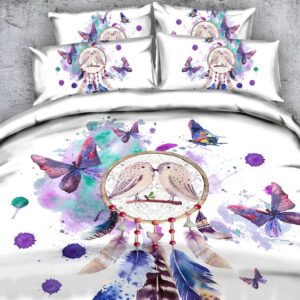 Dream Catcher and Butterfly Printed Polyester 3D 4-Piece White Bedding Sets/Duvet Covers