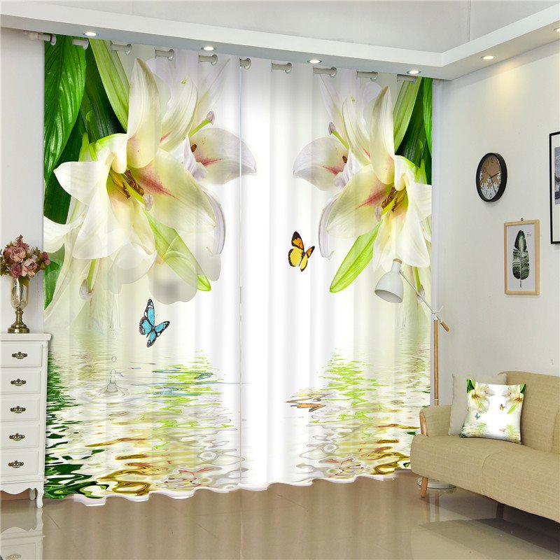 Beige Lily Flowers Elegant and Pastoral Style 3D Living Room and Bedroom Curtain - Image 2